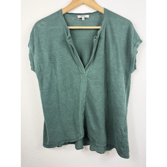Madewell Tops - Madewell 100% Linen Green V Neck Short Sleeve Top Womens XS Oversized Tunic Tee